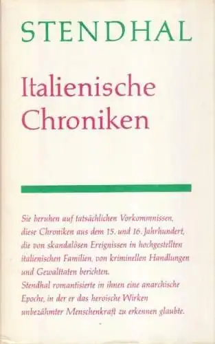 Buch: Italienische Chroniken, Stendhal. Gesammelte Werke in Einzelbänden, 1981