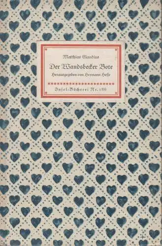 Insel-Bücherei 186, Der Wandsbecker Bote, Claudius, Matthias. 1952, Insel-Verlag