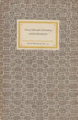 Insel-Bücherei 33, Aphorismen, Lichtenberg, Georg Christoph. 1958, Insel-Verlag