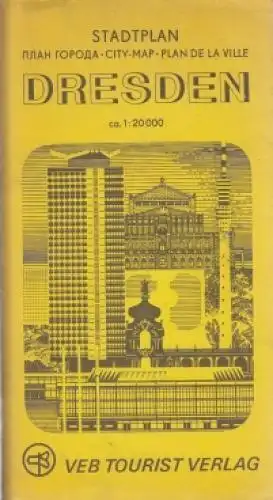 Faltplan: Stadtplan Dresden. 1977, Tourist Verlag, ca. 1 : 20000, gebraucht, gut