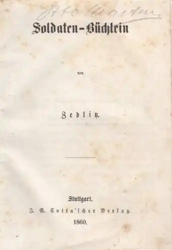Buch: Soldaten-Büchlein. Dem österreichischen Heere in Italien und in... Zedlitz
