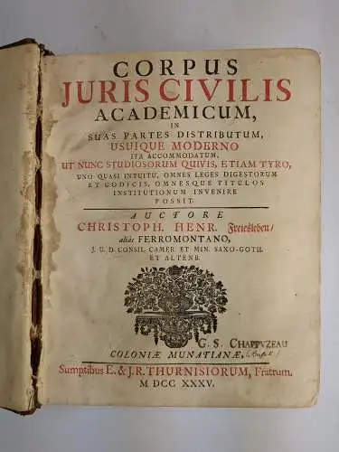 Buch: Corpus Juris Civilis Academicum / D. Justiniani Sacratissimi Principis ...