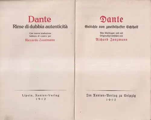 Buch: Gedichte von zweifelhafter Echtheit, Dante, 1912, Xenien, zweisprachig