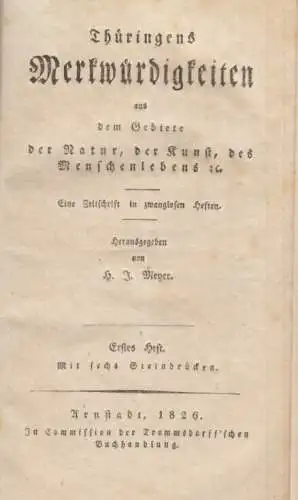 Buch: Thüringens Merkwürdigkeiten. Erstes Heft, Meyer, H. J. 1926