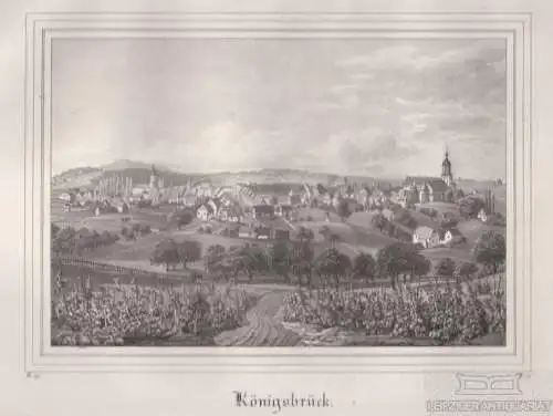 Königsbrück. Original-Lithographie. Grafik mit Passepartout. Kunstgrafik, 1840