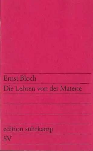 Buch: Die Lehren von der Materie, Bloch, Ernst, 1978, Suhrkamp, gebraucht, gut