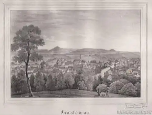 Großschönau. Original-Lithographie. Grafik mit Passepartout, Arldt, Carl Wilhelm