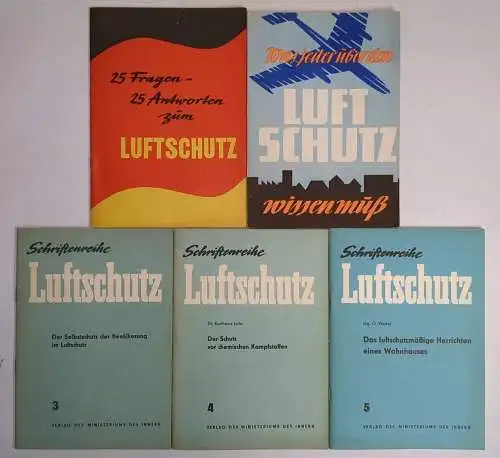 5 Hefte Luftschutz: 25 Fragen - 25 Antworten, Selbstschutz der Bevölkerung ...