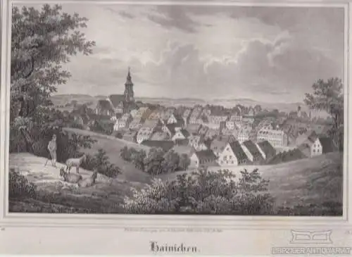 Hainichen. Original-Lithographie. Grafik mit Passepartout, Arldt, Carl Wilhelm