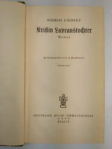 Buch: Kristin Lavranstochter, Sigrid Undset, 2 Bände, Deutsche Buch-Gemeinschaft
