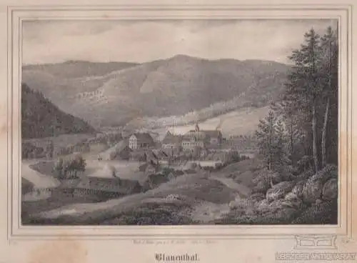Blauenthal. Original-Lithographie. Grafik mit Passepartout, Müller, C. 1840