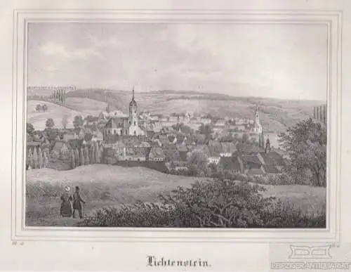 Lichtenstein. Original-Lithographie. Grafik mit Passepartout. Kunstgrafik, 1840