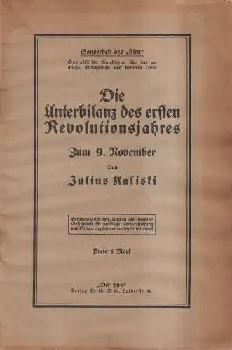 Heft: Die Unterbilanz des ersten Revolutionsjahres, Julius Kaliski, Der Firn