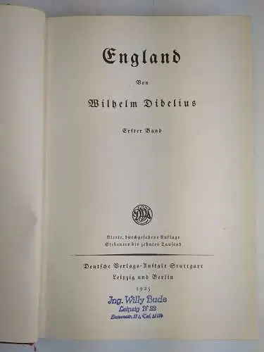 Buch: England. Erster und Zweiter Band, Dibelius, Wilhelm. 2 Bände, 1925, DVA