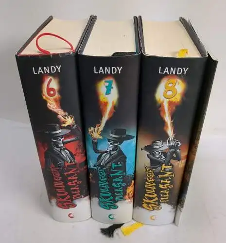 3 Bücher + 1 Heft Skulduggery Pleasant, Band 6-8, Derek Landy, Loewe, signiert!