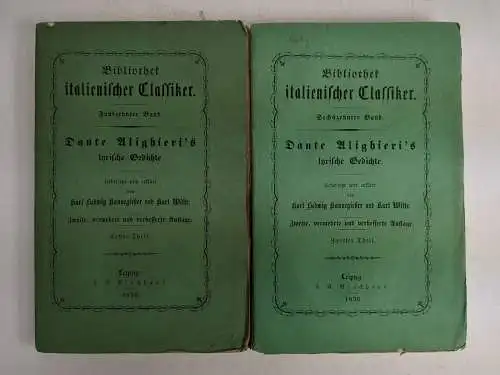 Buch: Dante Alighieri's Lyrische Gedichte, 1856, Brockhaus, 2 Bände, Interim