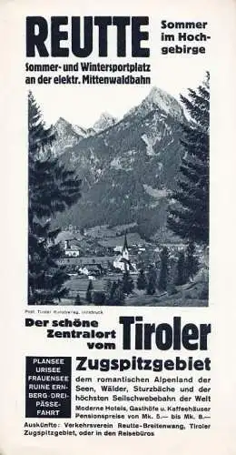 Faltblatt: Reutte - Sommer im Hochgebirge, Sommer- und Wintersportplatz