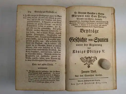 Buch: Beyträge zur Geschichte von Spanien... Bacallar y Sanna, 1772, Hinz