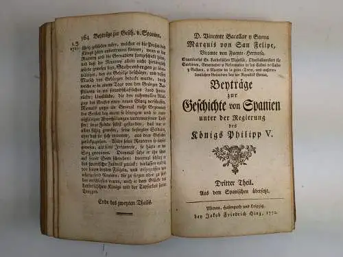 Buch: Beyträge zur Geschichte von Spanien... Bacallar y Sanna, 1772, Hinz