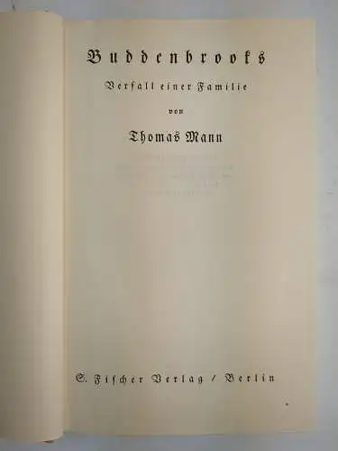 Buch: Buddenbrooks - Verfall einer Familie, Thomas Mann, 1930, S. Fischer Verlag