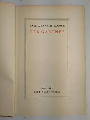 Buch: Der Gärtner, Tagore, Rabindranath, 1921, Wolff Verlag, gebraucht, gut