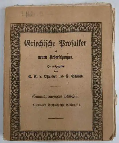 Buch: Appolodor's Mythologische Bibliothek Erstes Bändchen, 1828, Metzler