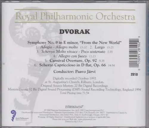 CD: Royal Philharmonic Orchestra, Dvorak, 1994, Platinum Entertainment