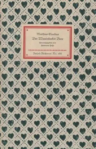 Insel-Bücherei 186, Der Wandsbecker Bote, Claudius, Matthias. 1958, Insel-Verlag
