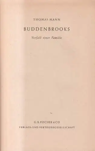 Buch: Buddenbrooks, Mann, Thomas. 1953, G. B. Fischer & Co. Verlag