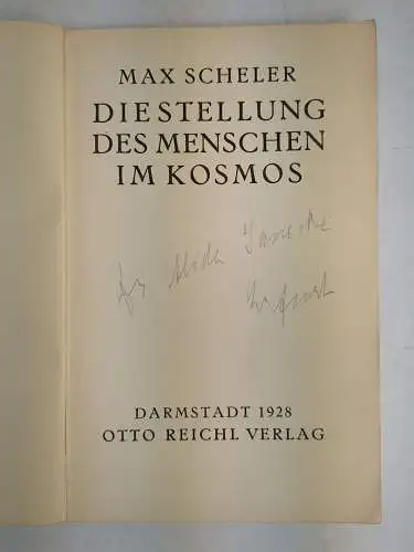 Buch: Die Stellung des Menschen im Kosmos, Max Scheler, 1928, Otto Reichl Verlag