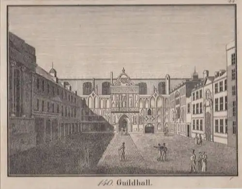 140. Guildhall. Original-Lithographie. Grafik mit Passepartout, 1829, Hellfarth