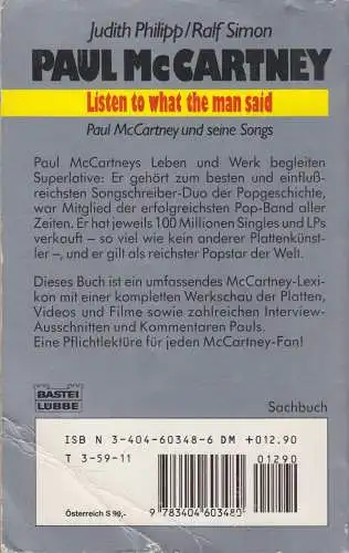 Buch: Listen to what the man said, Philipp, Judith u.a., 1993, Bastei Lübbe