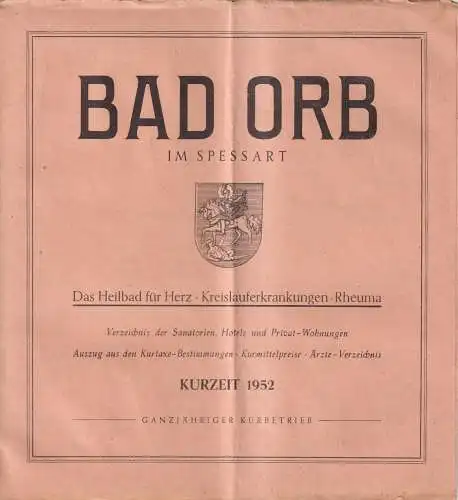 Prospekt: Herzbad Orb Spessart - Herz, Gefäße, Rheuma, 1952, Werbeprospekt