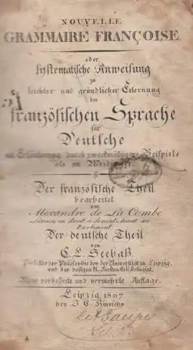 Buch: Nouvelle Grammaire Francoise. de La Combe / Seebaß, 1807,  J. C. Hinrichs