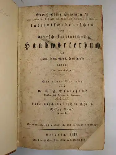 Buch: Georg Heinr. Lünemann´s lateinisch-deutsches und deutsch... Lünemann. 1831