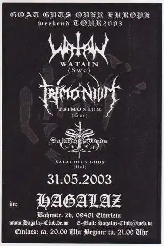 Tourflyer: Watain - Goat Guts Over Europe Tour 2003. Hagalaz, Elterlein