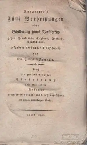 Buch: Bonaparte's Fünf Verheißungen, d'Ivernois, Sir Francis. 1805