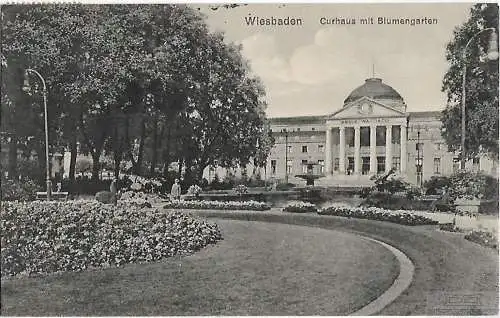 AK Wiesbaden. Curhaus mit Blumengarten. ca. 1915, Postkarte. Serien Nr, ca. 1915