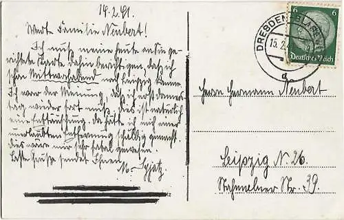 AK Schloss Pillnitz bei Dresden. ca. 1941, Postkarte. Ca. 1941, gebraucht, gut