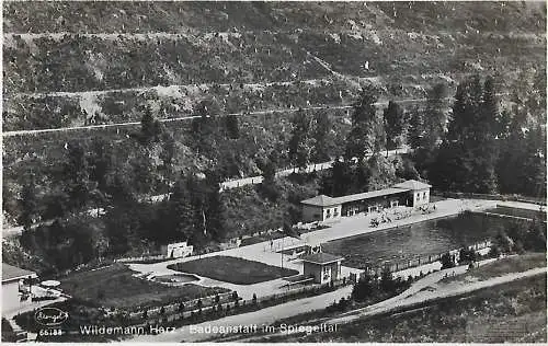 AK Wildemann. Harz. Badeanstalt im Spiegeltal. ca. 1933, Postkarte. Serien Nr