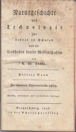 Buch: Naturgeschichte und Technologie, 3. Band. Funke, 1806, Schulbuchhandlung