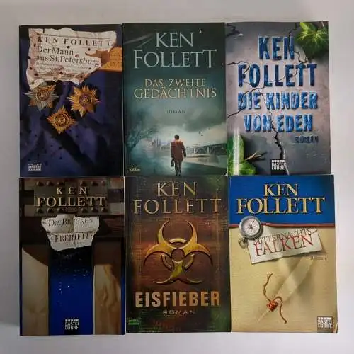 6 Bücher Ken Follett: Die Kinder von Eden; Das zweite Gedächtnis; Der Mann aus..