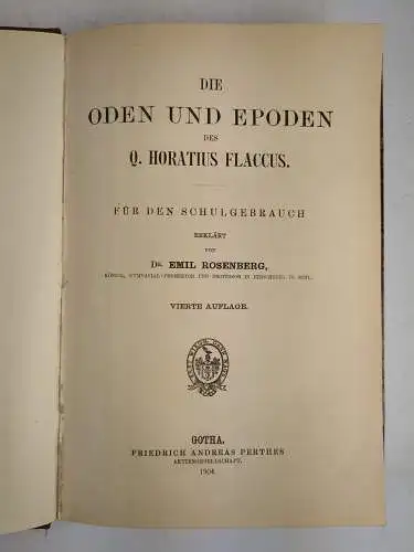 Buch: Die Oden und Epoden des Q. Horatius Flaccus, Horaz, 1904, Perthes Verlag