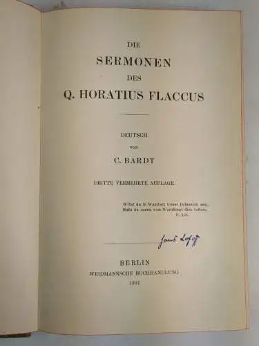 Buch: Die Sermonen des Q. Horatius Flaccus, Horaz, 1907, Weidmannsche Buchhandlg