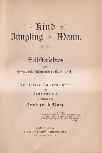 Buch: Kind - Jüngling - Mann, Berthold Roy, 1895, Liebelsche Buchhandlung