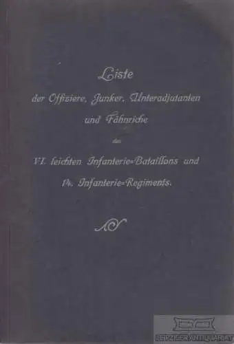 Buch: Liste der Offiziere, Junker, Unteradjutanten und Fähnriche, Kitzkalt. 1914