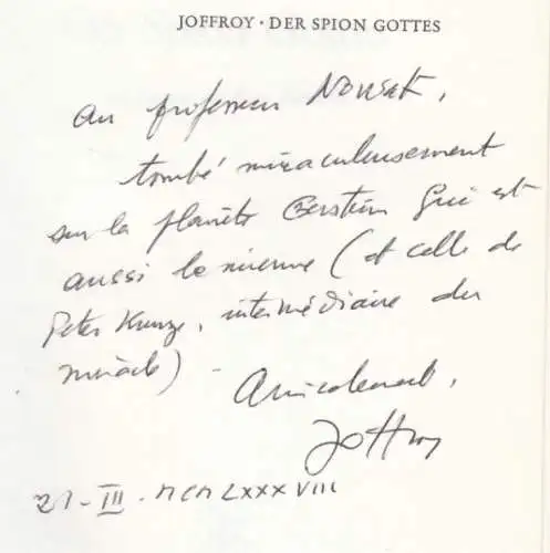 Buch: Der Spion Gottes, Joffroy, Pierre. 1972, K. F. Koehler Verlag