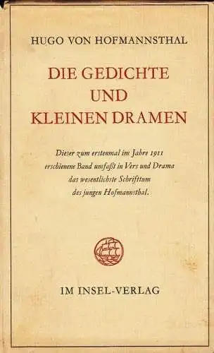 Buch: Die Gedichte und kleinen Dramen, Hofmannsthal, Hugo von. 1955