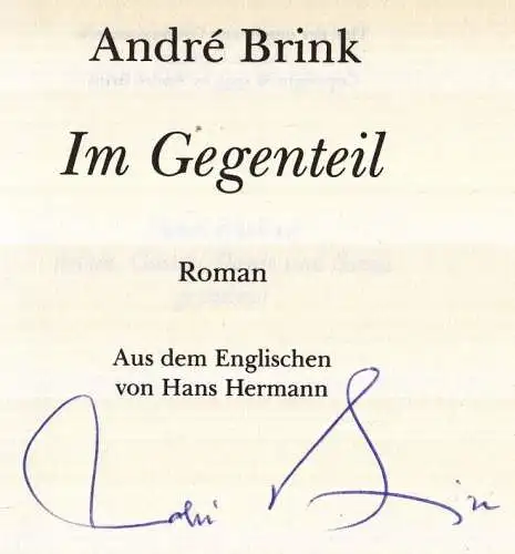 Buch: Im Gegenteil, Brink, Andre. 1994, Verlag Volk und Welt, Roman