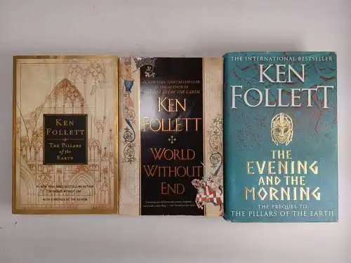 3 Bücher Ken Follett - Kingsbridge: The Pillars..., World without End, Evening..